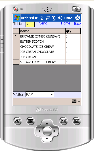 PDA Device Application for Restaurant Order Taken